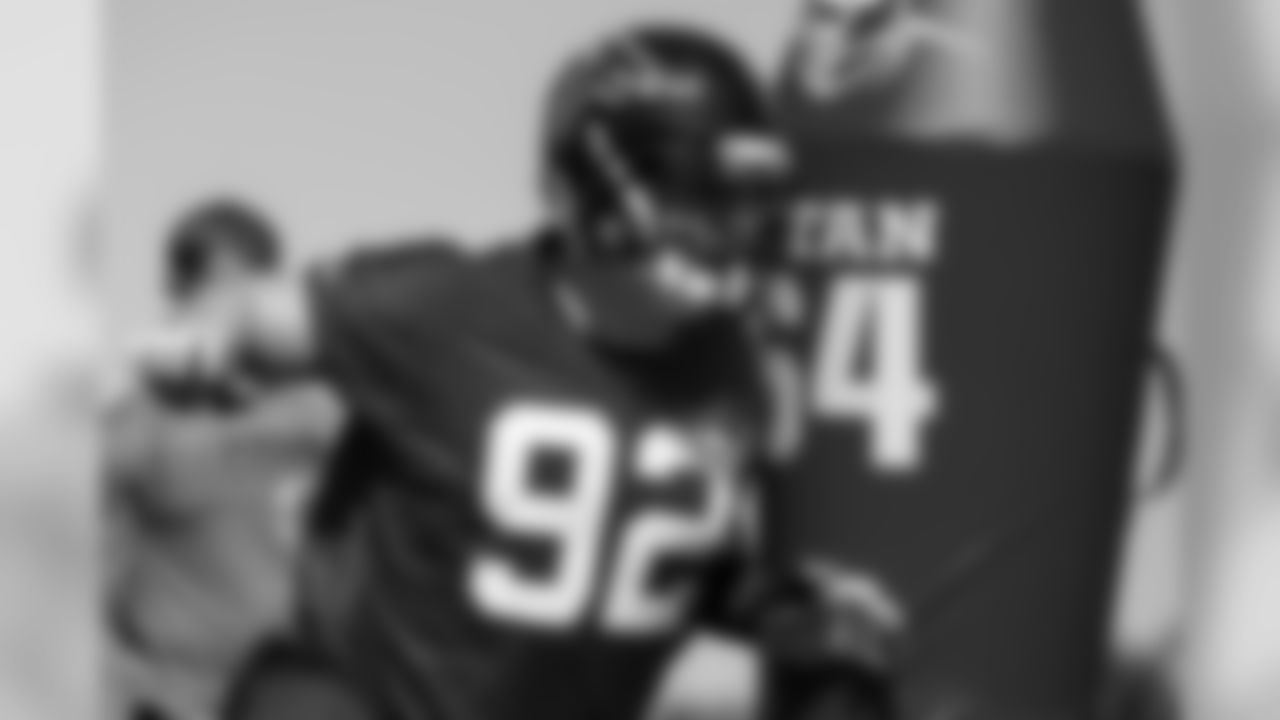 Atlanta Falcons defensive tackle Justin Zimmer #92 in action during practice. (Photo by Kara Durrette/Atlanta Falcons).