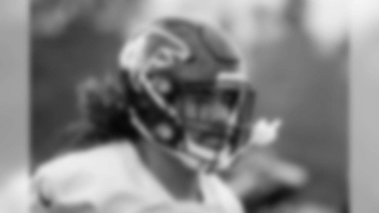 Atlanta Falcons defensive tackle Jacob Tuioti-Mariner #91 looks on during practice. (Photo by Kara Durrette/Atlanta Falcons)