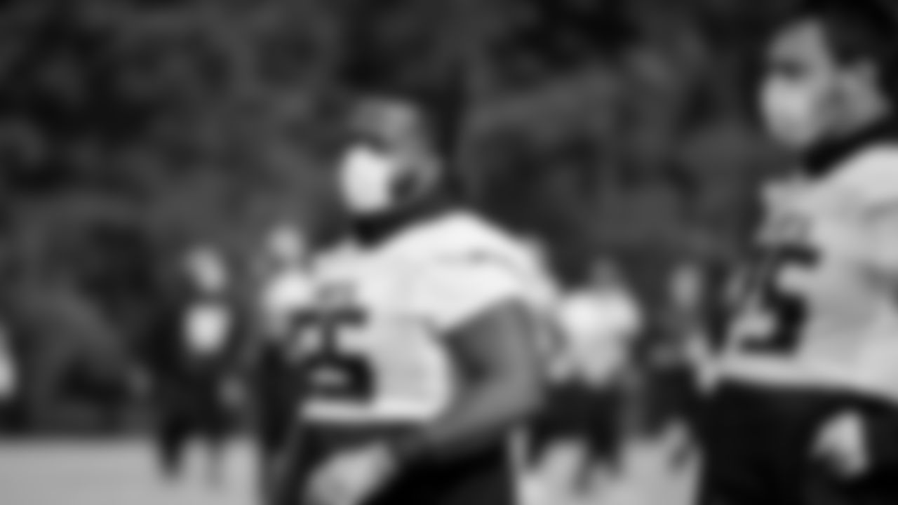 Atlanta Falcons offensive guard Justin McCray #65 looks on during practice at IBM Performance field.