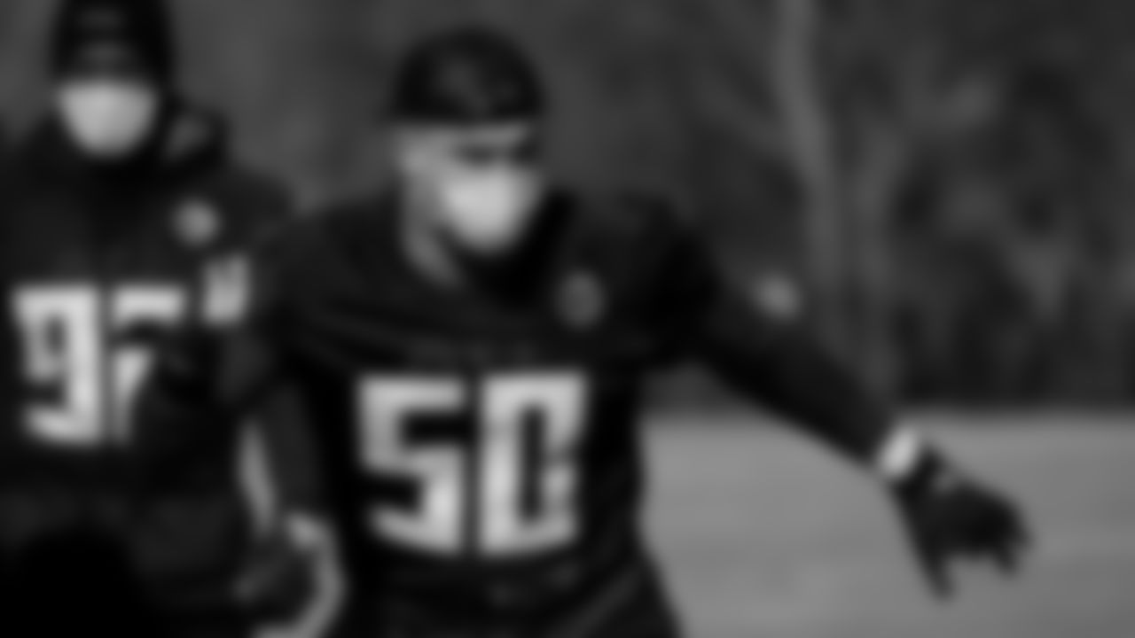 Atlanta Falcons defensive end John Cominsky #50 in action during practice at IBM Performance Field.