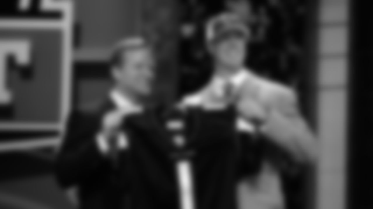 NFL commissioner Roger Goodell, left, poses with Matt Ryan, the Atlanta Falcons third pick, during the NFL Draft Saturday, April 26, 2008 in New York.(AP Photo/Jason DeCrow)
