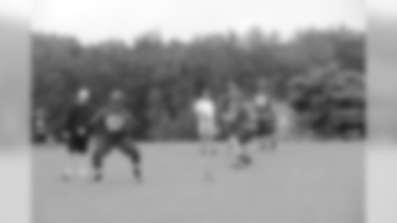 The offensive linemen work a drill // 2012 Rookie Minicamp – Day 2 // May 12, 2012 // Flowery Branch –