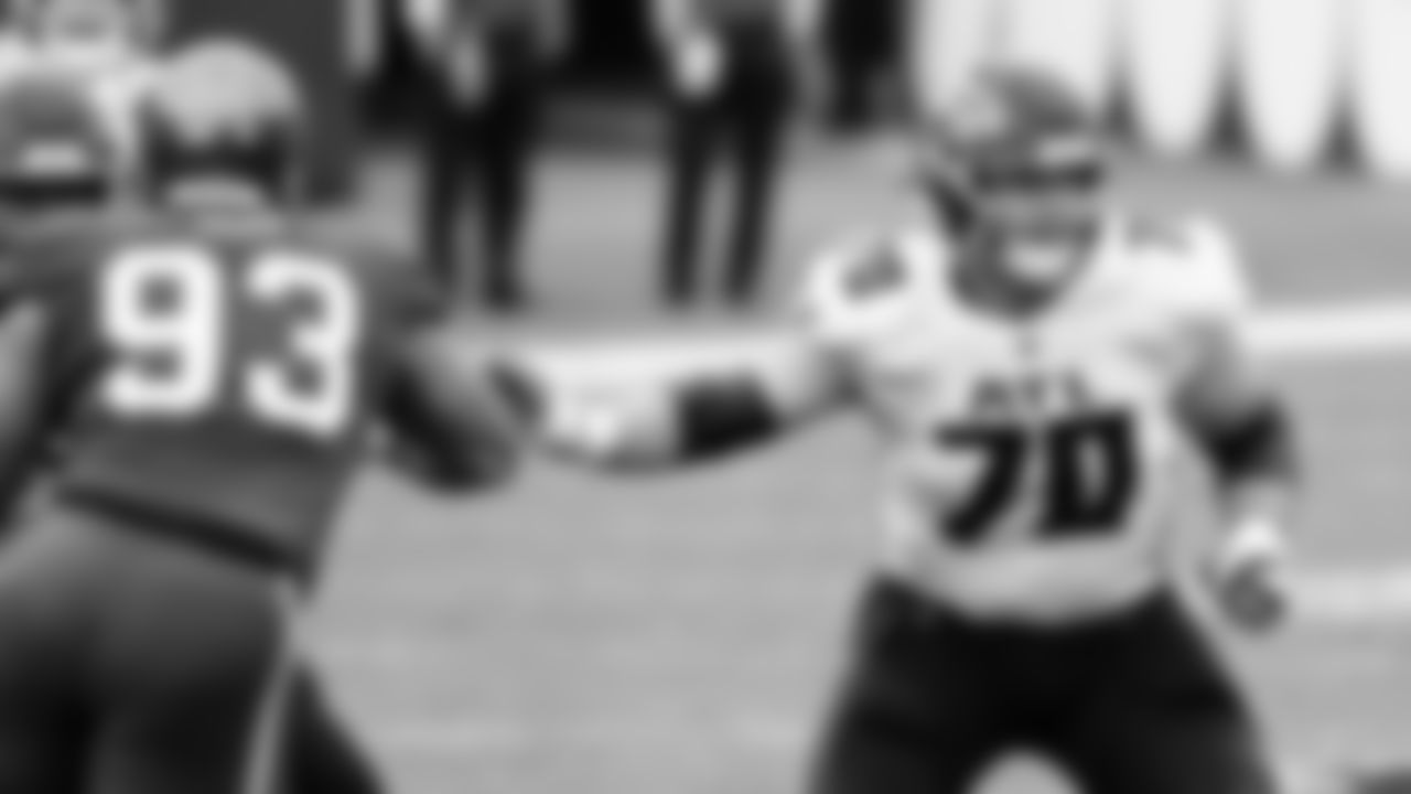 Atlanta Falcons offensive tackle Jake Matthews #70 in action during the second quarter against the Tampa Bay Buccaneers on January 3, 2021.