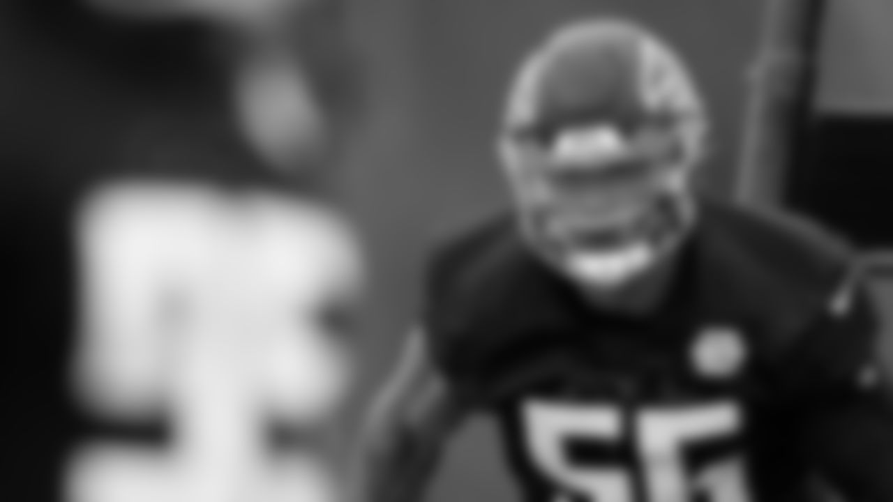 Atlanta Falcons offensive linebacker Quinton Bell #56 during practice at Atlanta Falcons Headquarters in Flowery Branch, Georgia, on Thursday, January 6, 2022. (Photo by Shanna Lockwood/Atlanta Falcons)