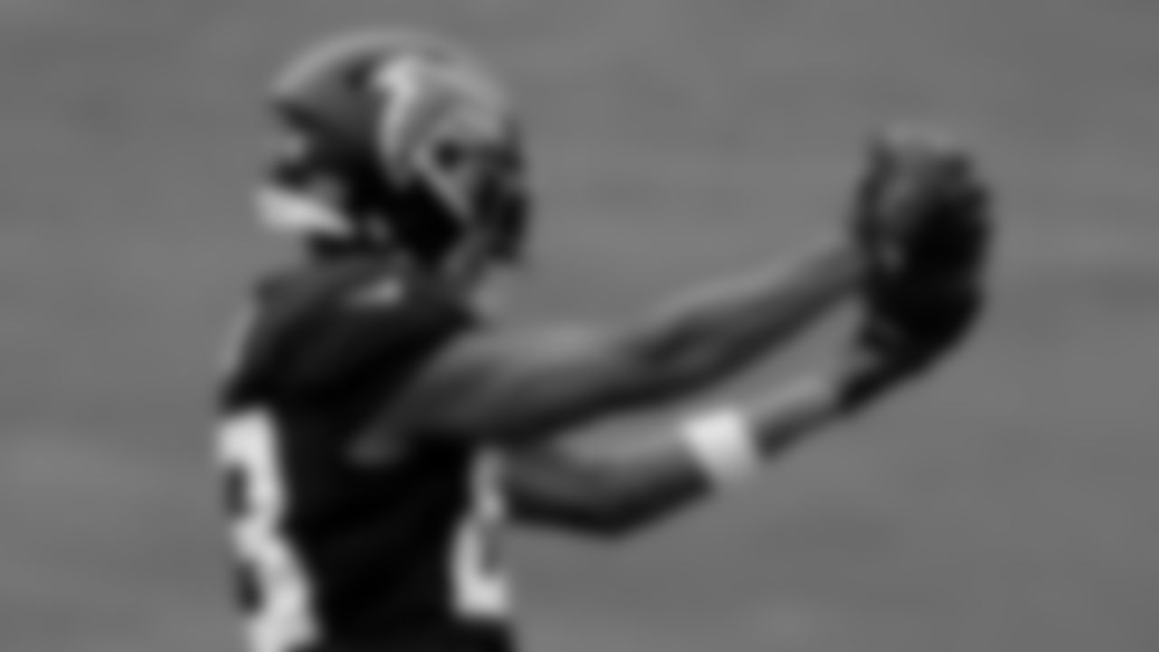 Atlanta Falcons wide receiver Russell Gage #83 makes a catch during practice at IBM Performance Field. (Photo by Kara Durrette/Atlanta Falcons)