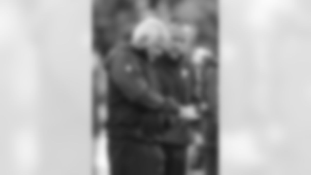 Head coach Mike Smith with defensive coordinator Mike Nolan before the game against the 49ers