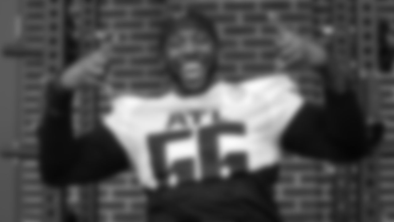 Atlanta Falcons center Willie Wright #66 smiles during organized team activities in Phase III of the Atlanta Falcons offseason program on May 25, 2021.