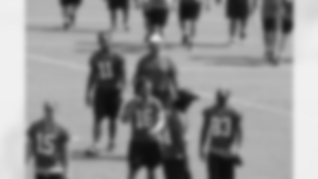 Julio Jones (11) talks with receivers coach Terry Robiskie // 2011 Russell Athletic Training Camp - Day 1 // July 29, 2011 // Flowery Branch, Ga. —