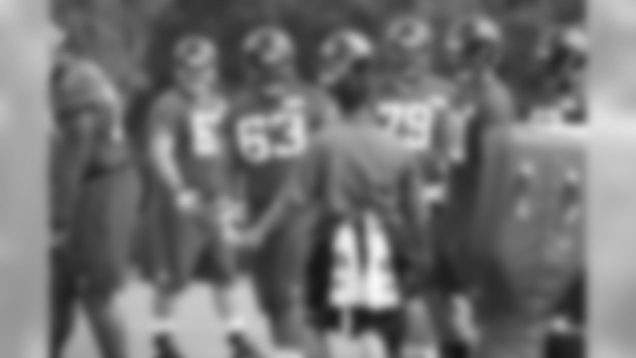 The offensive line prepares for warm ups