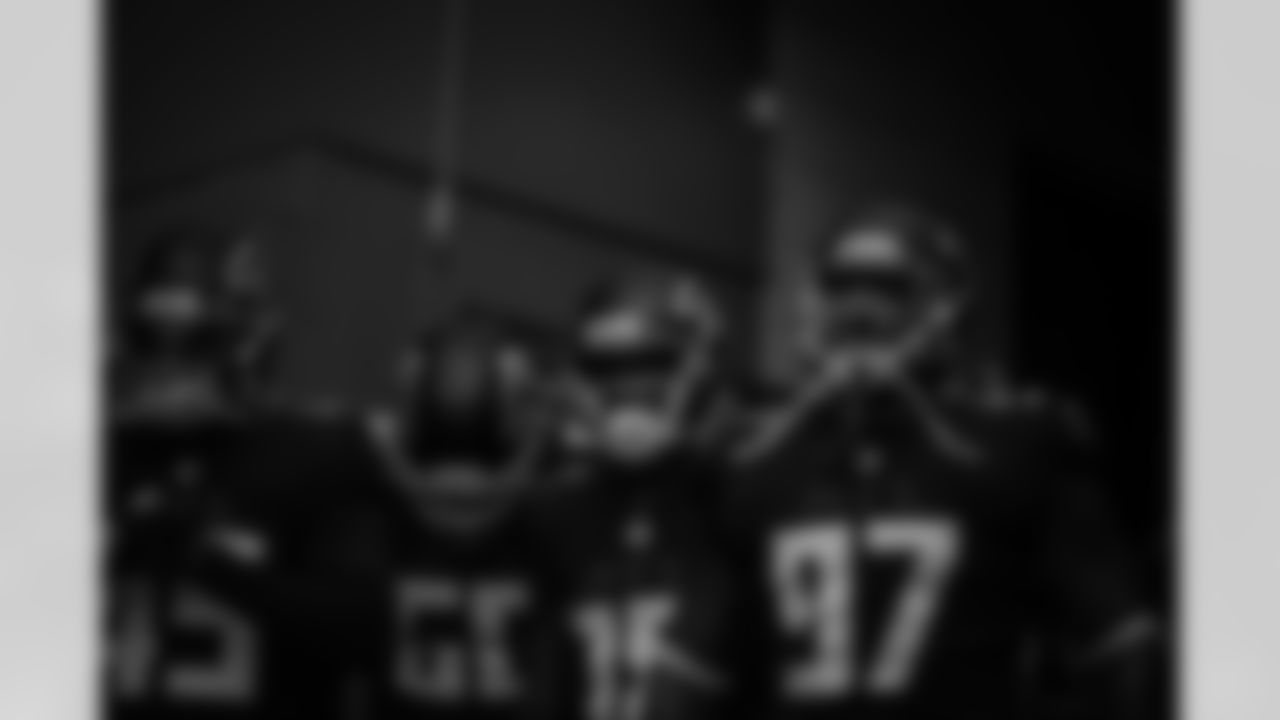The Atlanta Falcons prepare to take the field prior to a game against the Miami Dolphins at Hard Rock Stadium in Miami Gardens, Florida on Sunday, October 24, 2021. (Photo by Dakota Williams/Atlanta Falcons)