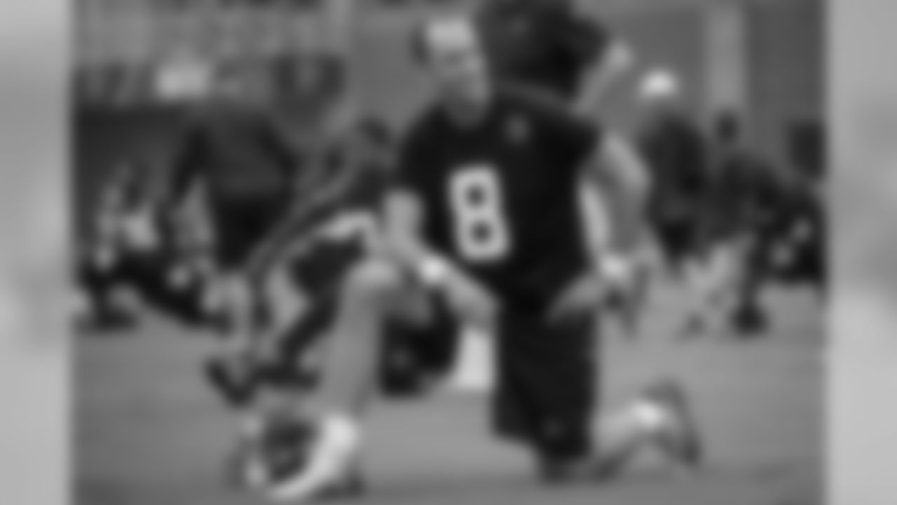 Atlanta Falcons quarterback Matt Schaub #8 looks on during practice. (Photo by Kara Durrette/Atlanta Falcons).