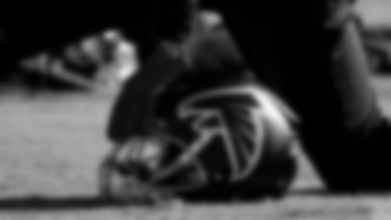 Atlanta Falcons cornerback Blidi Wreh-Wilson #33 puts his hand on his helmet during practice at IBM Performance Field.