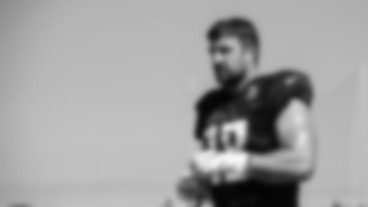 Atlanta Falcons tight end Luke Stocker looks on at AT&T Atlanta Falcons Training Camp on August 18, 2020 in Flowery Branch, GA. (Photo by Rob Foldy/Atlanta Falcons)