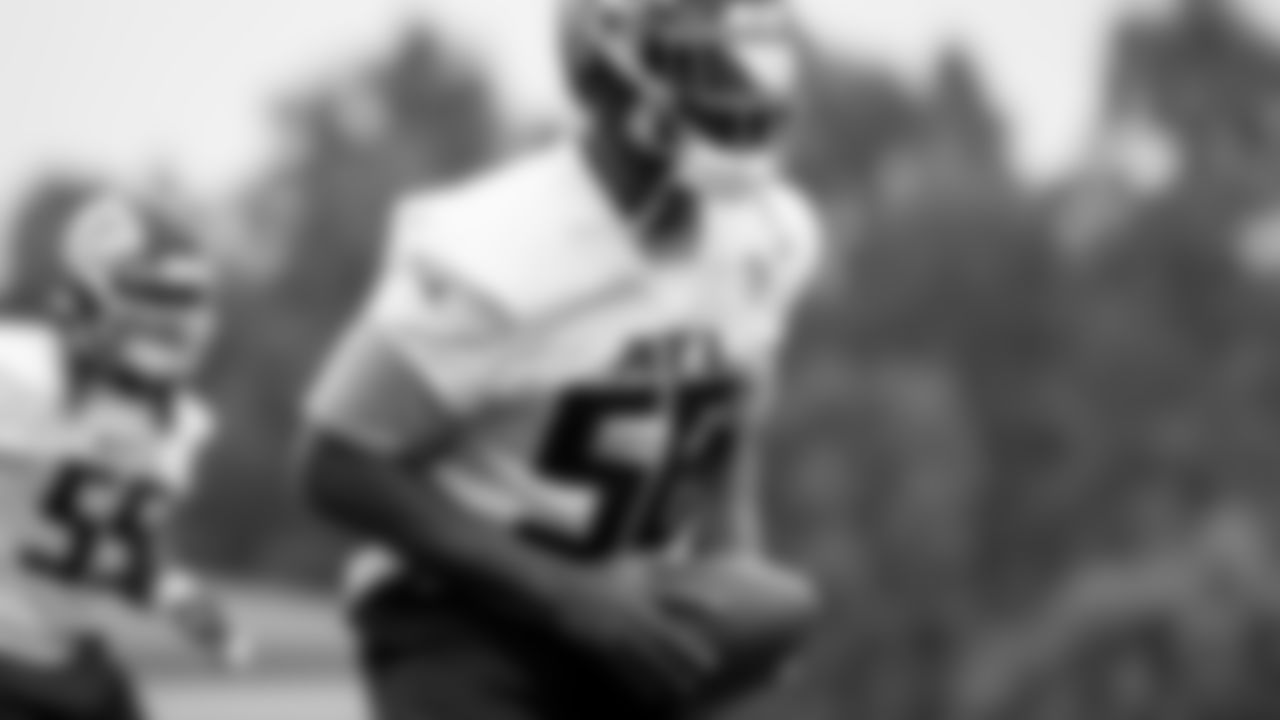 Atlanta Falcons defensive end Dante Fowler Jr. #56 warms up during practice at IBM Performance Field. (Photo by Kara Durrette/Atlanta Falcons)
