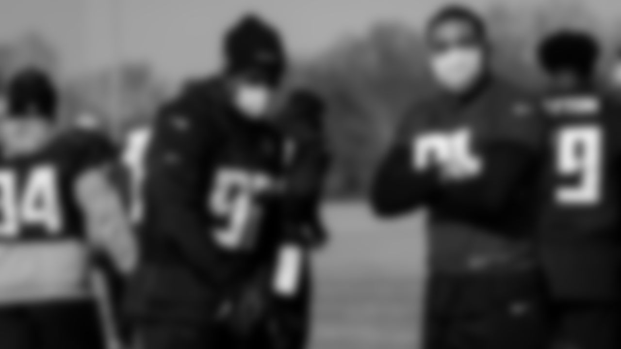 Atlanta Falcons defensive end Charles Harris #92 and defensive tackle Jacob Tuioti-Mariner #91 during practice at IBM Performance Field.