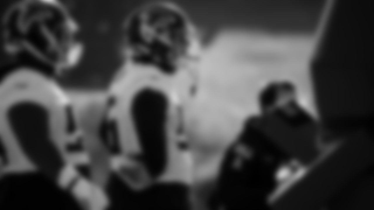 Atlanta Falcons defensive tackle Tyeler Davison #96 looks on during practice at IBM Performance Field.