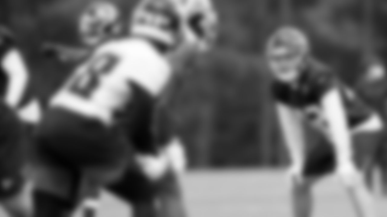 Atlanta Falcons linebacker Curtis Bolton #42 looks on during the first practice of Atlanta Falcons rookie minicamp on May 14, 2021.