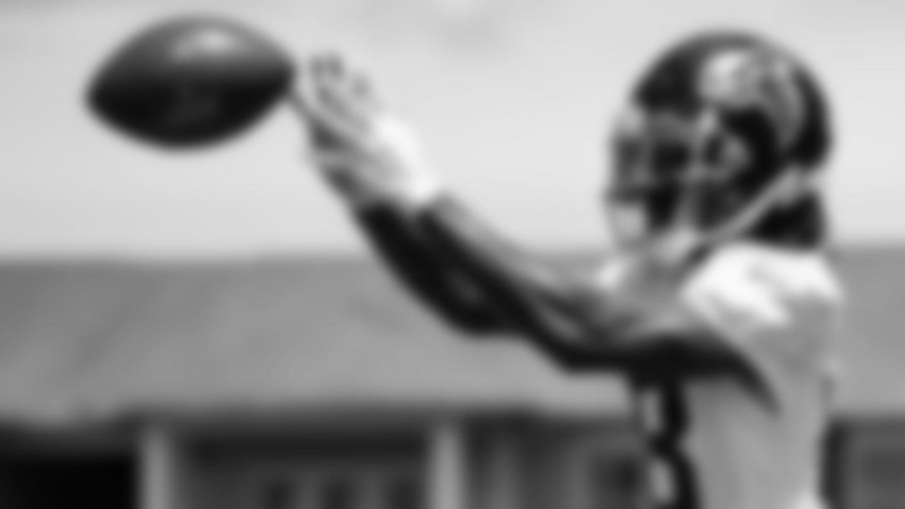 Atlanta Falcons wide receiver Christian Blake #13 makes a catch during organized team activities in Phase III of the Atlanta Falcons offseason program on June 4, 2021.