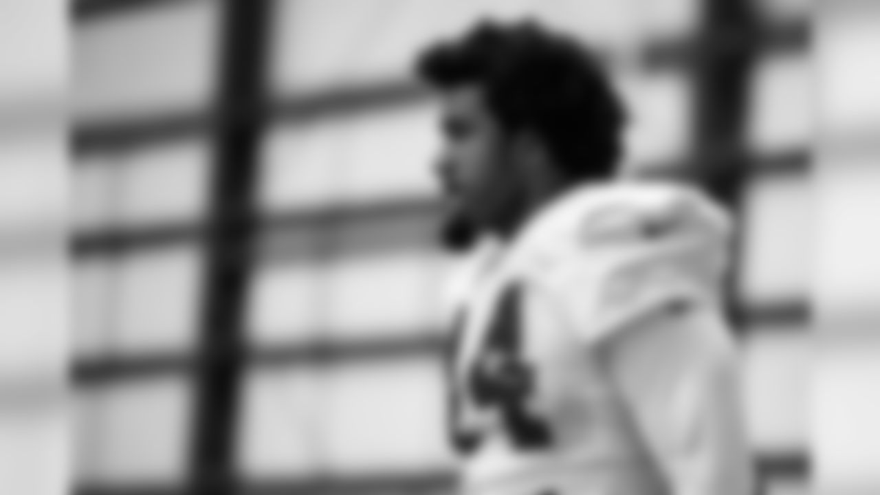 Atlanta Falcons linebacker Vic Beasley, Jr. #44 looks on during practice. (Photo by Kara Durrette/Atlanta Falcons).