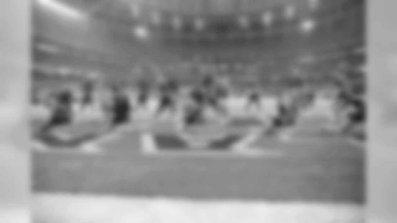 The Atlanta Falcons Cheerleaders perform in the endzone during Sunday Night Football