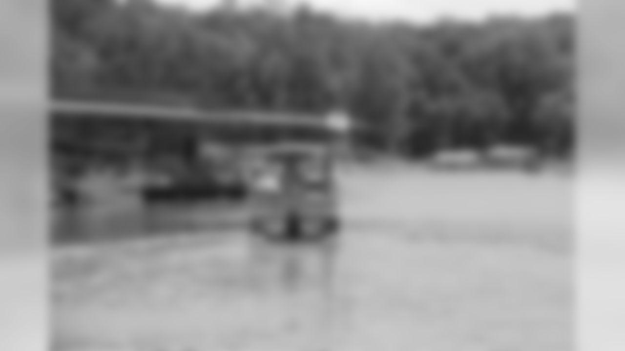 Atlanta Falcons players, coaches and cheerleaders spent Tuesday with wounded veterans during the fifth annual Fishing with the Falcons event on Lake Lanier // Fishing with the Falcons - 2012 // June 12, 2012 // Buford, Ga. -