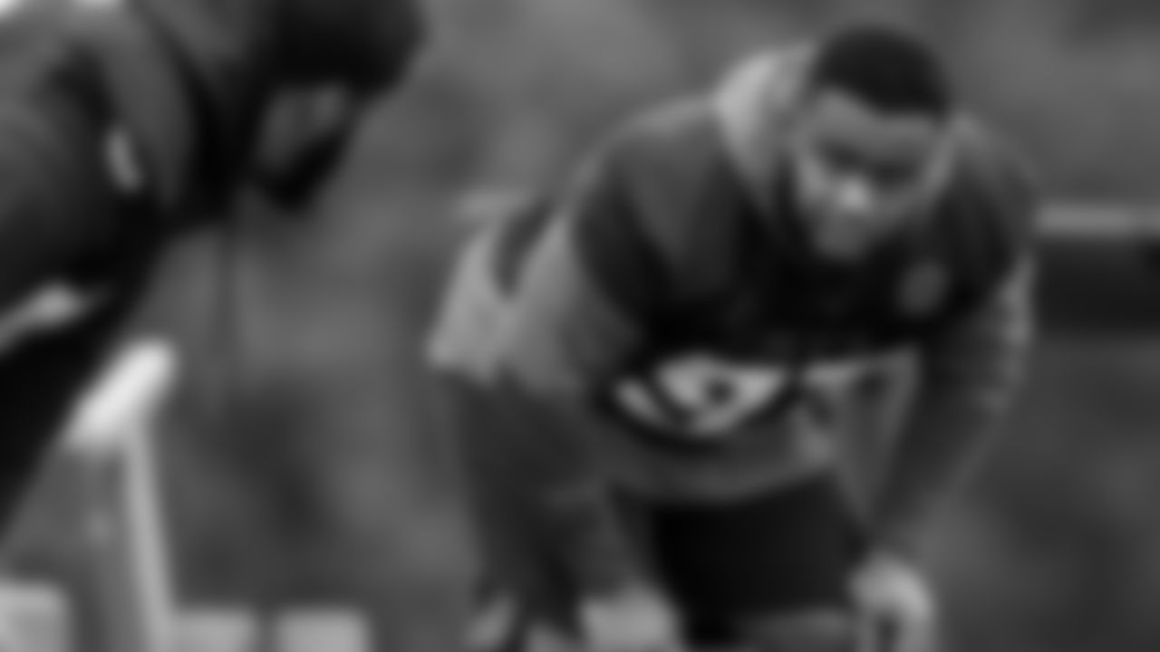 Atlanta Falcons defensive tackle Grady Jarrett #97 looks on during field work drills in Phase II of the Atlanta Falcons offseason program on May 18, 2021.