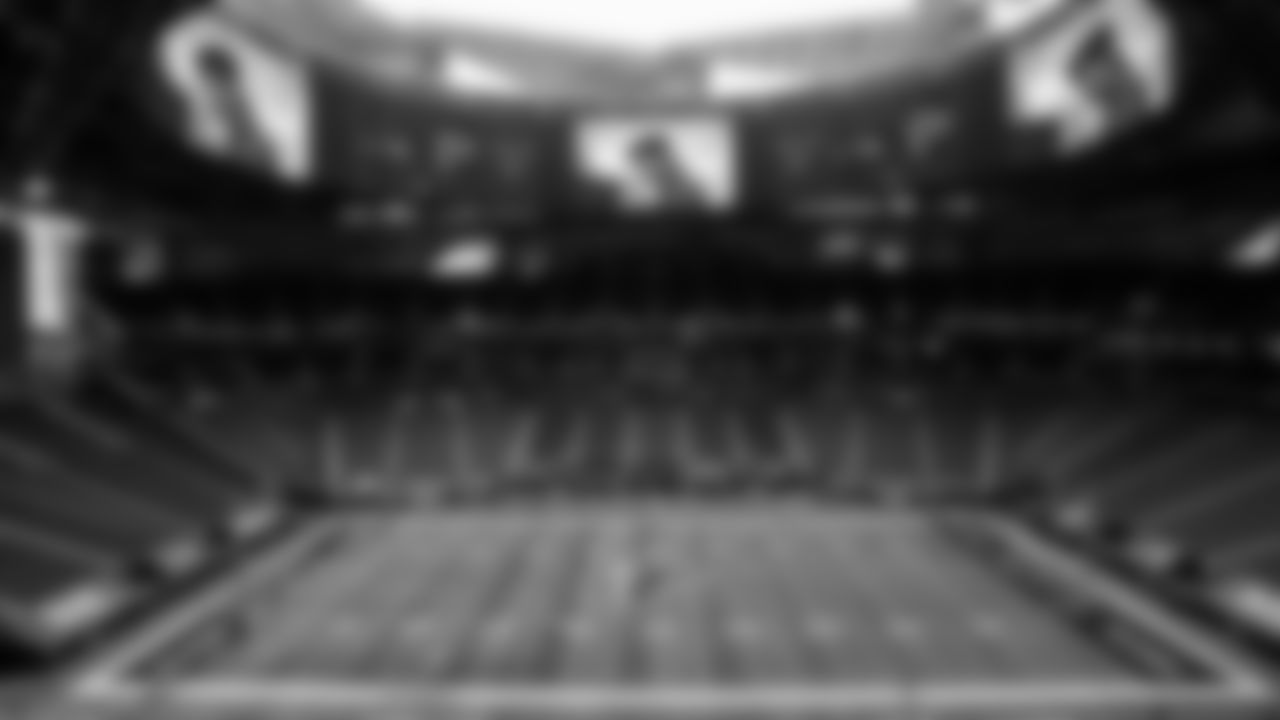 Players from the Falcons and the Seahawks looks arms together in their respective end zones during "Lift Every Voice and Sing" before the start of the Falcons verse the Seattle Seahawks on September 13, 2020. (Photo by AJ Reynolds/Atlanta Falcons)