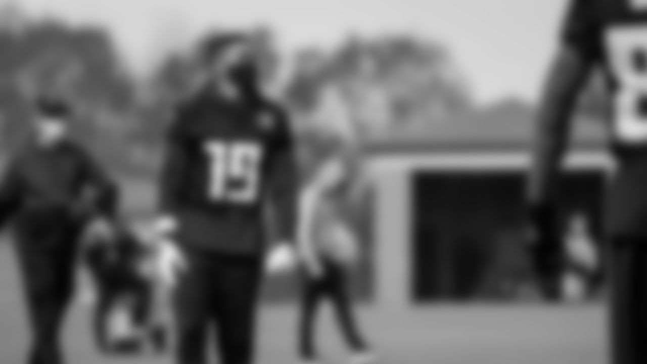 Atlanta Falcons wide receiver Devin Gray looks on during practice at IBM Performance Field.