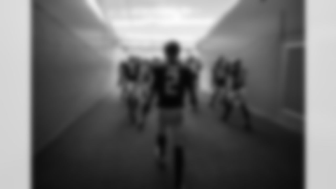 The Atlanta Falcons take the field prior to a game against the Miami Dolphins at Hard Rock Stadium in Miami Gardens, Florida on Sunday, October 24, 2021. (Photo by Mark Brown/Atlanta Falcons)