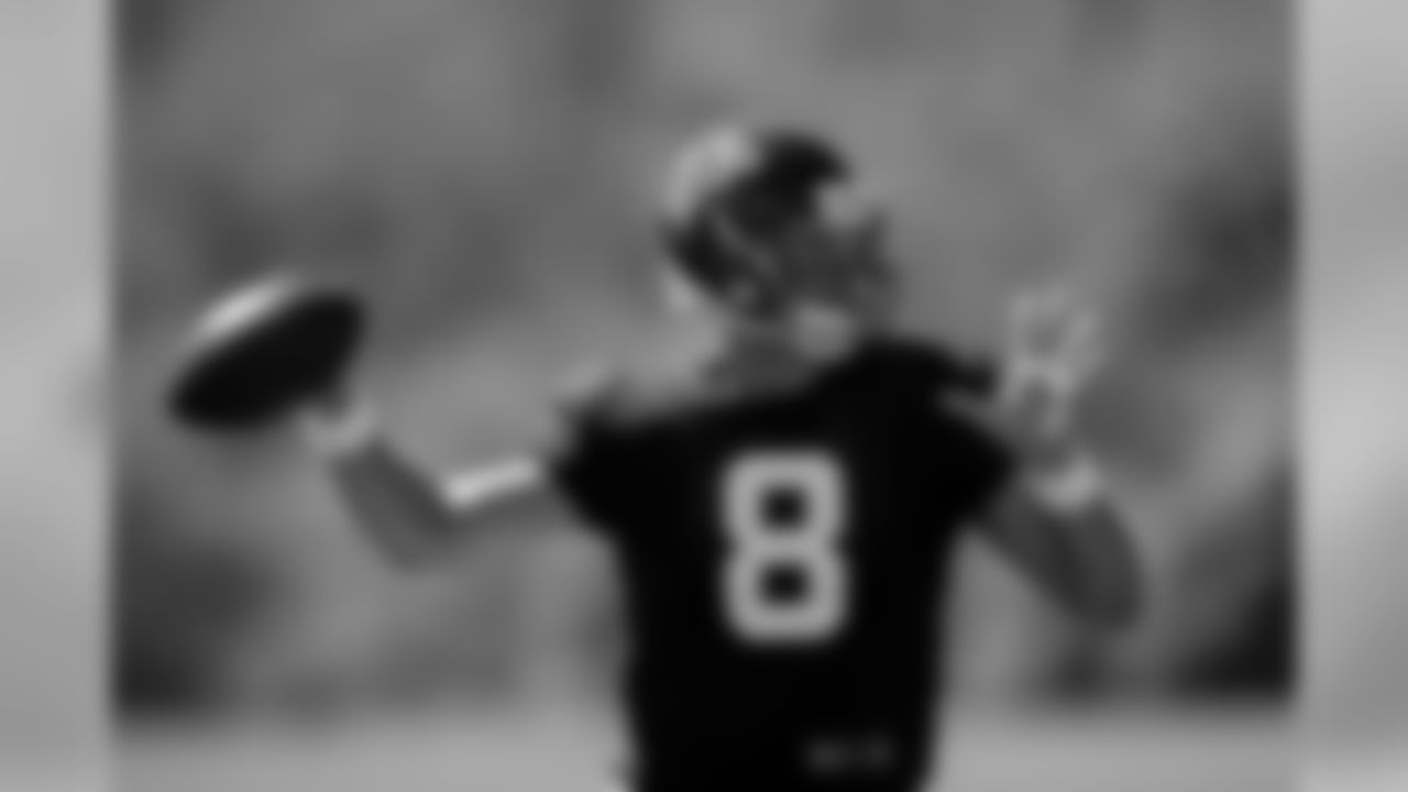 Atlanta Falcons quarterback Matt Schaub #8 works during practice. (Photo by Kara Durrette/Atlanta Falcons).