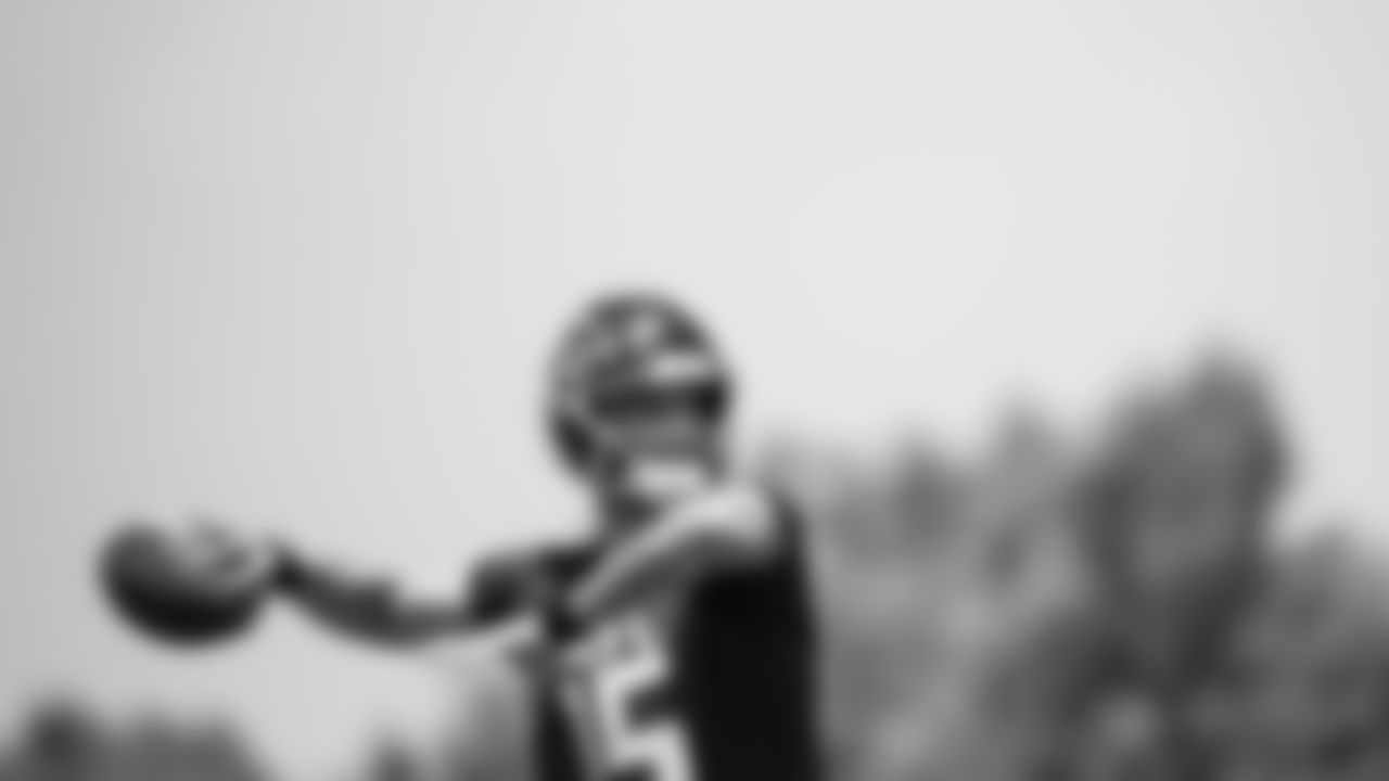 Atlanta Falcons quarterback Feleipe Franks #15 throws a ball during organized team activities in Phase III of the Atlanta Falcons offseason program on May 25, 2021.