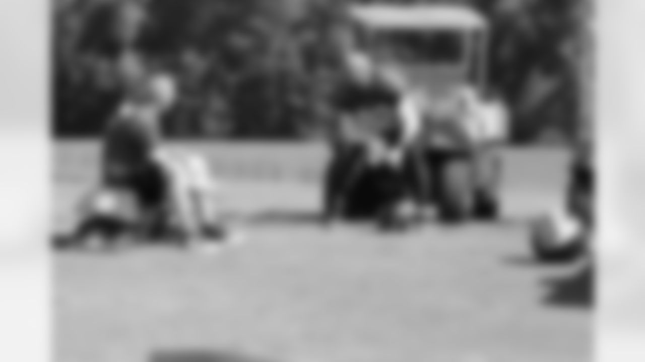 P Ken Parrish, left, takes a break with LS Joe Zelenka // 2011 Russell Athletic Training Camp - Day 10 // August 10, 2011 // Flowery Branch, Ga. —