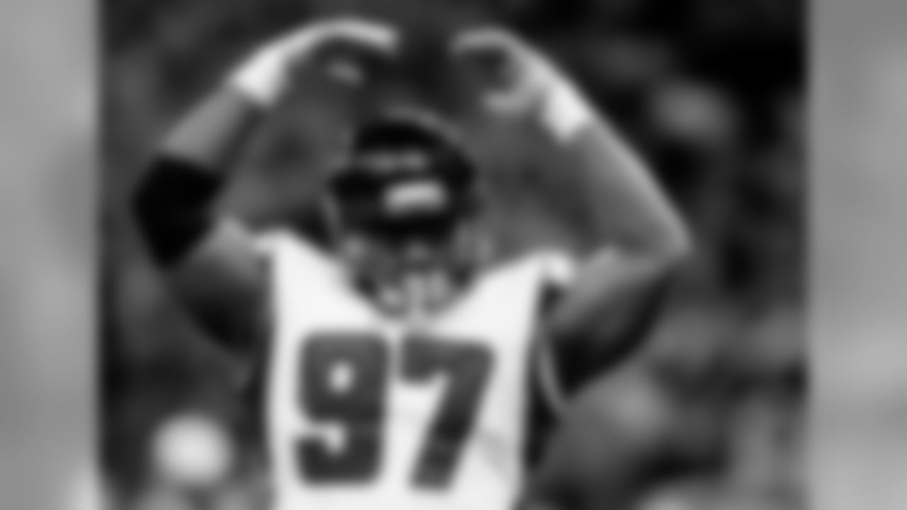 Atlanta Falcons defensive tackle Grady Jarrett #97 gestures during the game against the New Orleans Saints at the Mercedes-Benz Superdome in New Orleans, LA, on Sunday November 10, 2019. (Photo by Kara Durrette/Atlanta Falcons)