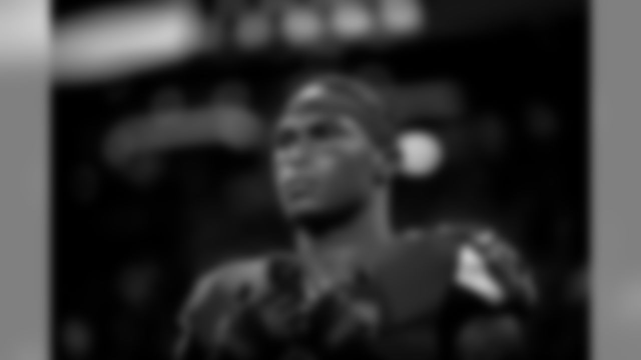 Atlanta Falcons wide receiver Julio Jones #11 looks on during the National Anthem at Mercedes-Benz Stadium in Atlanta, GA, on Sunday September 15, 2019. (Photo by Kara Durrette/Atlanta Falcons)