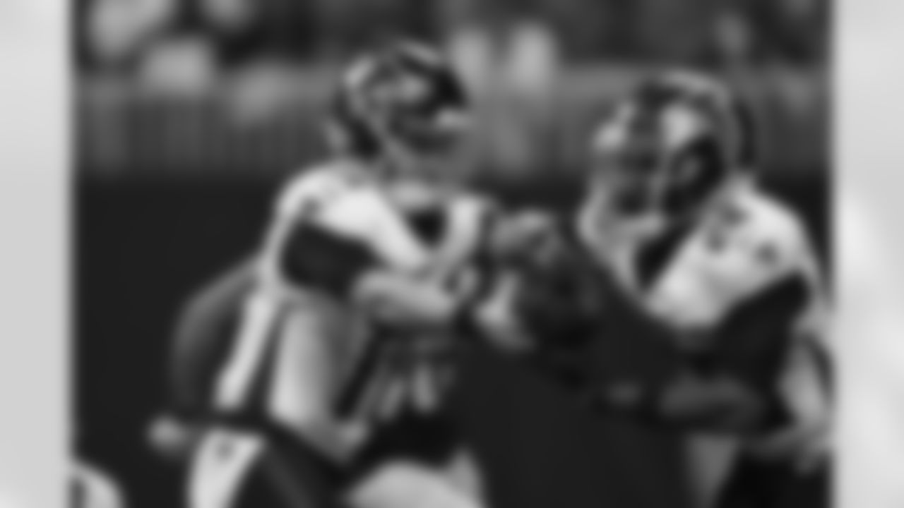 Atlanta Falcons quarterback Logan Woodside #11 hands the ball off during the Preseason Game against the Pittsburgh Steelers at Mercedes-Benz Stadium in Atlanta, Georgia on Thursday, August 24, 2023. (Photo by Shanna Lockwood/Atlanta Falcons)
