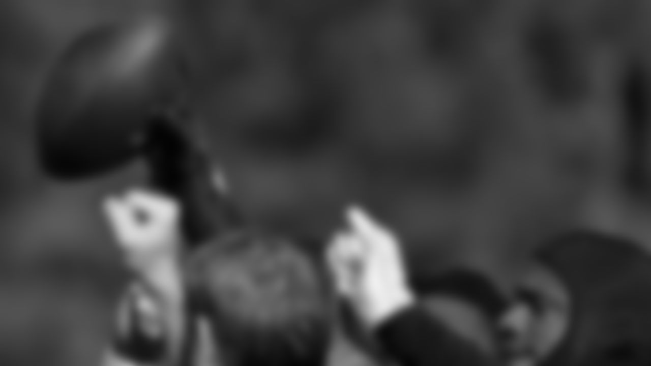 View of a bull in a huddle during team practice at Atlanta Falcons Headquarters in Flowery Branch, Georgia, on Wednesday, December 15, 2021. (Photo by Shanna Lockwood/Atlanta Falcons)