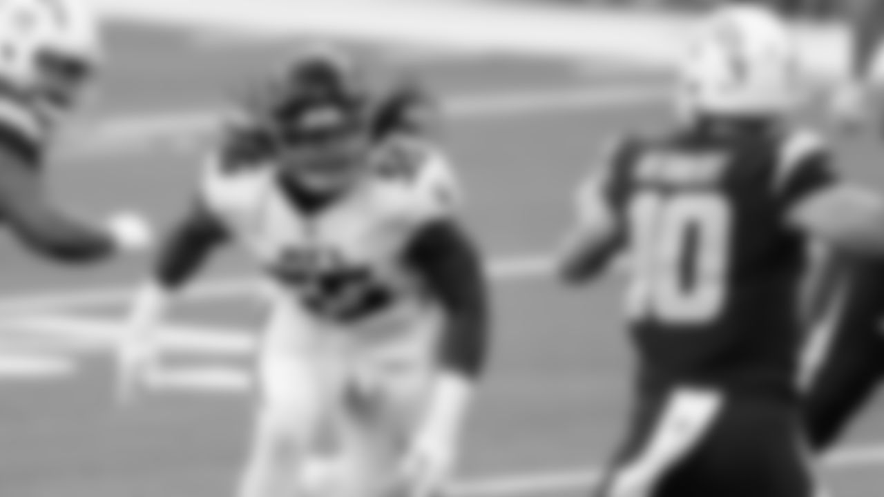 Atlanta Falcons defensive end Steven Means #55 in action during the first quarter against the Los Angeles Chargers on December 13, 2020.