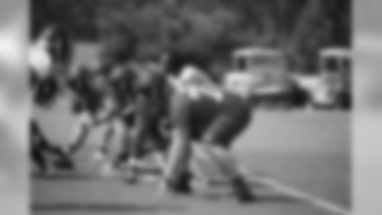 The offensive line gets set to face off with the defensive line // 2012 Atlanta Falcons Minicamp - Day 2 // June 20, 2012 // Flowery Branch, Ga. -