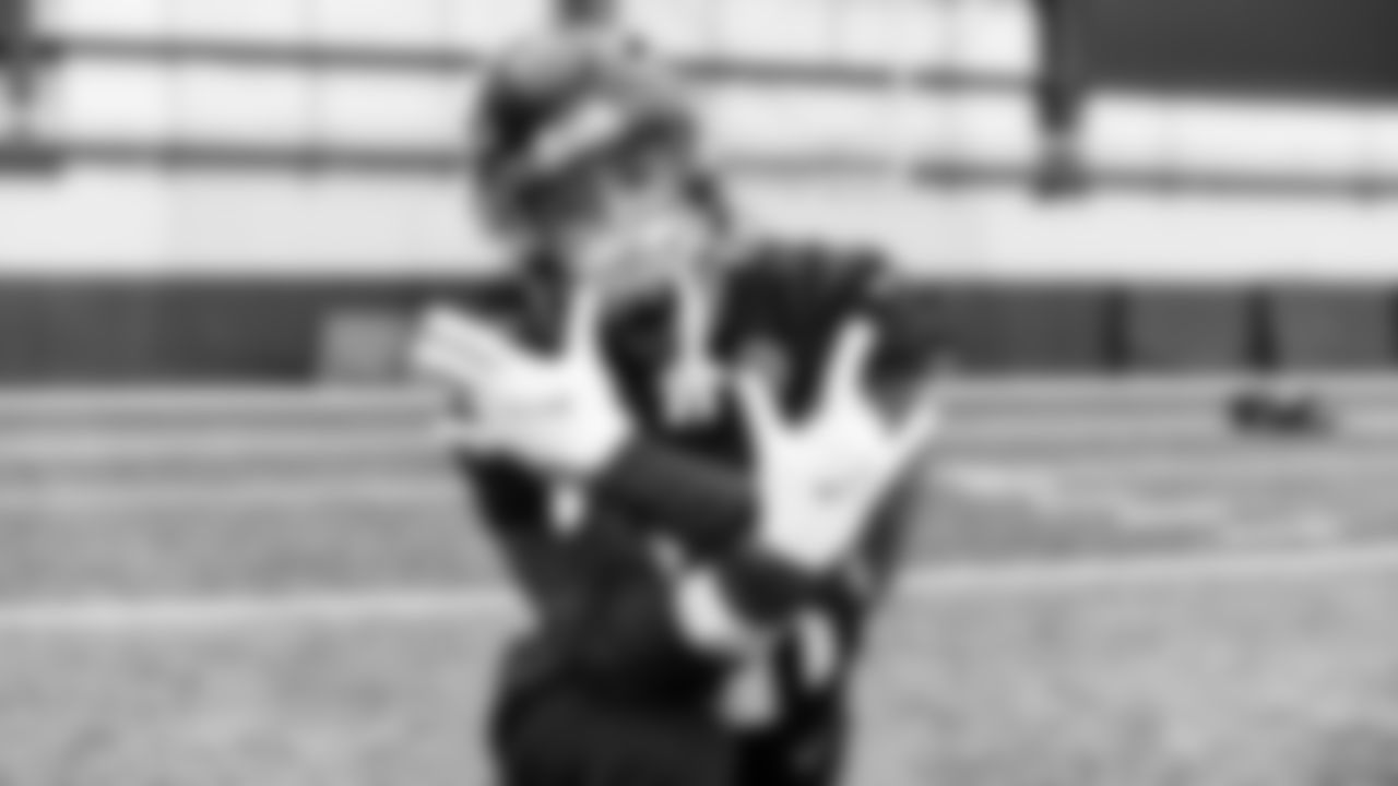 Atlanta Falcons defensive tackle Jacob Tuioti-Mariner #91 gestures during practice at IBM Performance Field.