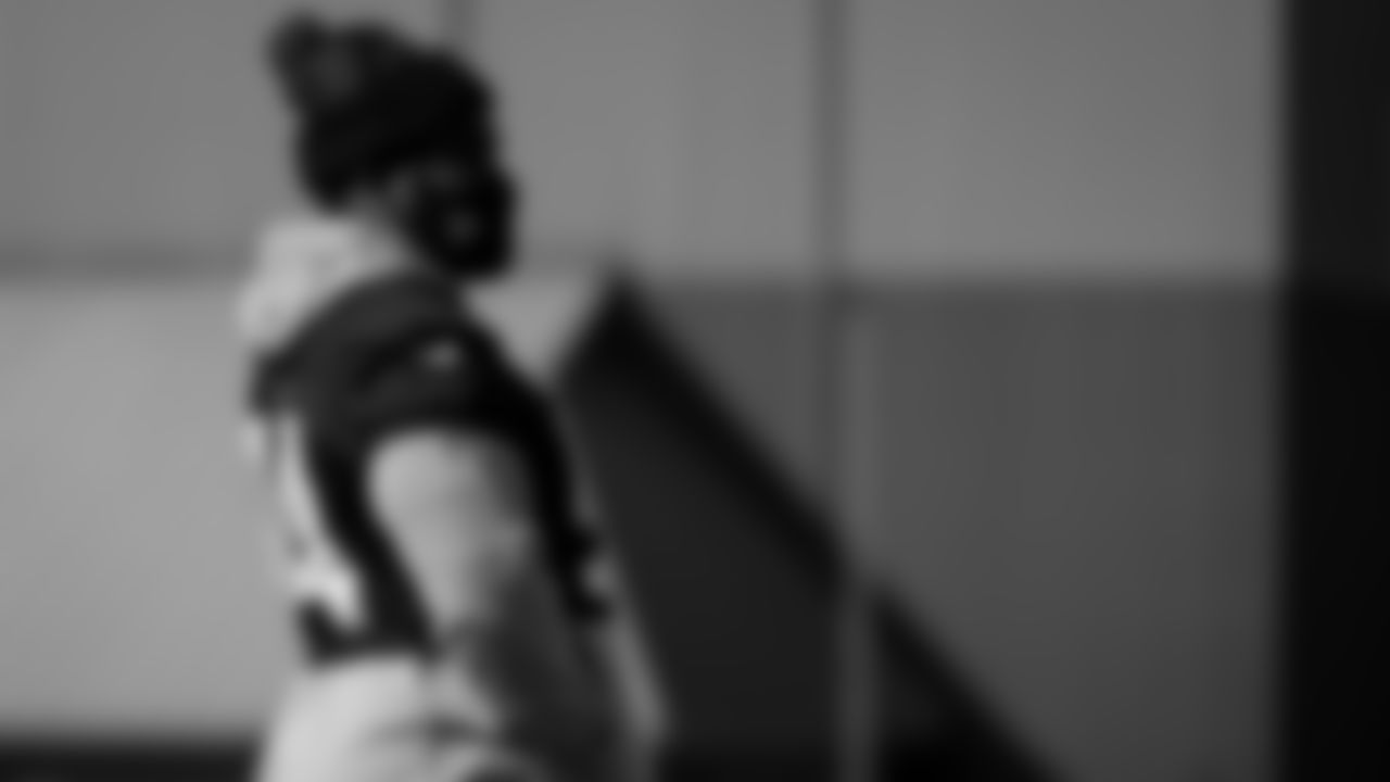 Atlanta Falcons defensive tackle Deadrin Senat #94 looks on during practice at IBM Performance Field.