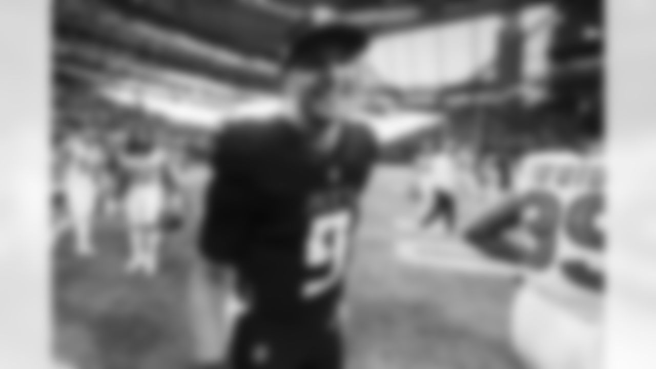 Atlanta Falcons quarterback Desmond Ridder #9 after the Week 5 Game against the Houston Texans at Mercedes-Benz Stadium in Atlanta, Georgia on Sunday, October 8, 2023. (Photo by Alex Slitz/Atlanta Falcons)