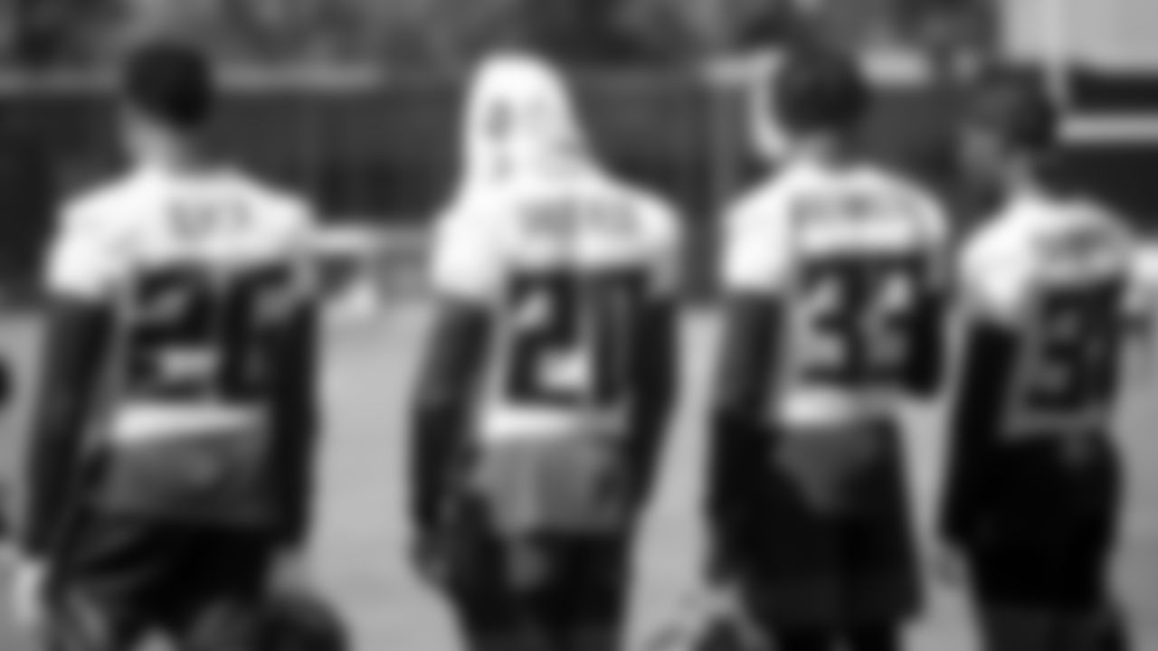 Defensive backs stand by at AT&T Atlanta Falcons Training camp on August 16, 2020 in Flowery Branch, Ga. (Photo by Kara Durrette/Atlanta Falcons)