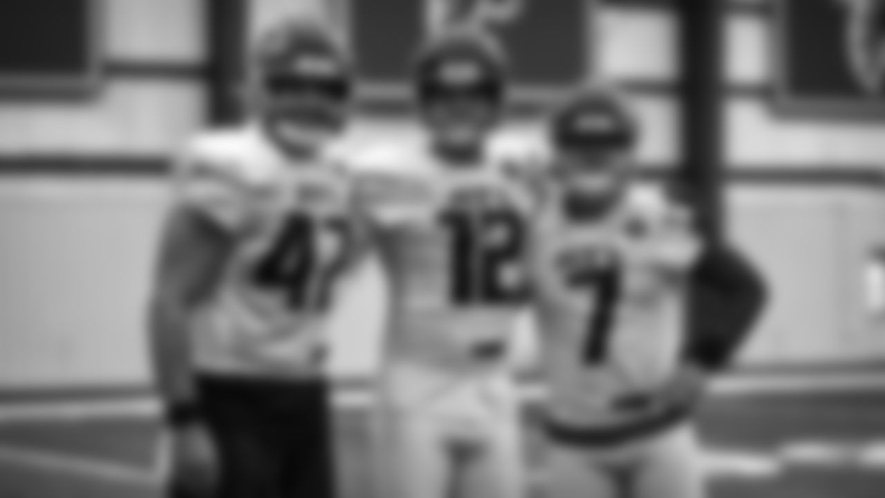 Atlanta Falcons long snapper Josh Harris #47, punter Dustin Colquitt #12, and kicker Younghoe Koo #7 during team practice at Atlanta Falcons Headquarters in Flowery Branch, Georgia, on Friday November 12, 2021. (Photo by Brandon Magnus/Atlanta Falcons)