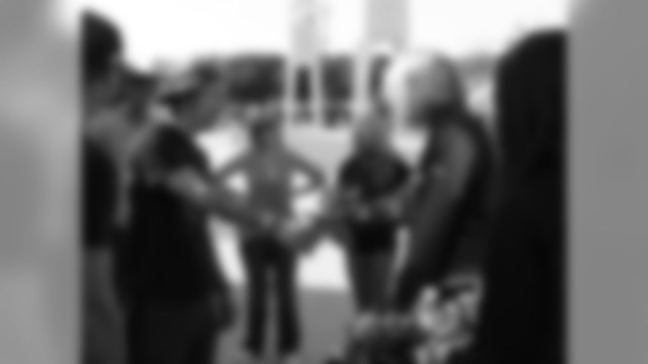 Drummer Morgan Rose introduces himself to the Falcons cheerleaders // Sevendust Music Video Shoot // 9/16/10 - Falcons Landing