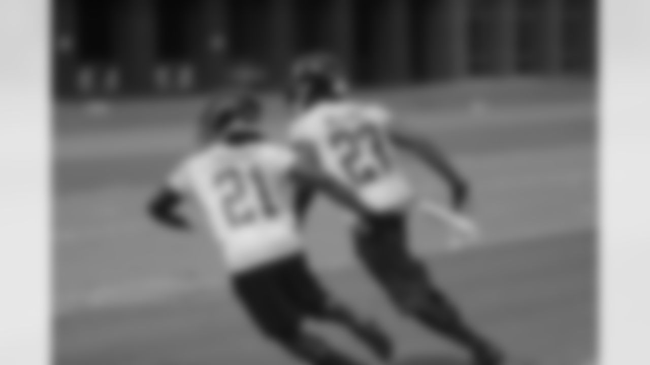 Rookie corners Desmond Trufant and Robert Alford run against each other