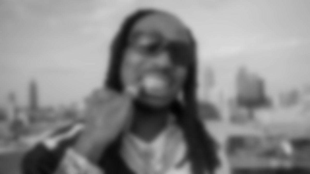 Quavo is filmed for a season kickoff video at Mercedes-Benz Stadium in Atlanta, Georgia, on Sunday, August 27, 2023. (Photo by Shanna Lockwood/Atlanta Falcons)
