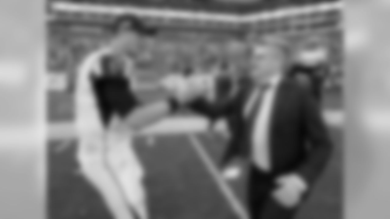 Atlanta Falcons general manager Thomas Dimitroff and quarterback Matt Ryan #2 after the game against the Tampa Bay Buccaneers at Raymond James Stadium in Tampa, FL, on Sunday December 29, 2019. (Photo by Mark Brown/Atlanta Falcons)