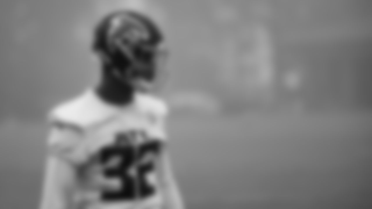 Atlanta Falcons safety Jaylinn Hawkins #32 looks on during practice at IBM Performance Field. (Photo by Kara Durrette/Atlanta Falcons)