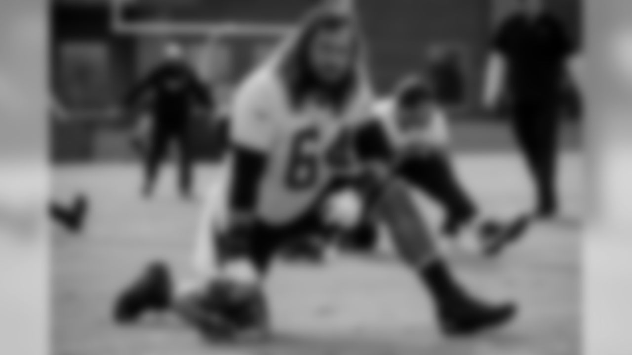 Atlanta Falcons guard Sean Harlow #64 looks on during practice. (Photo by Kara Durrette/Atlanta Falcons)