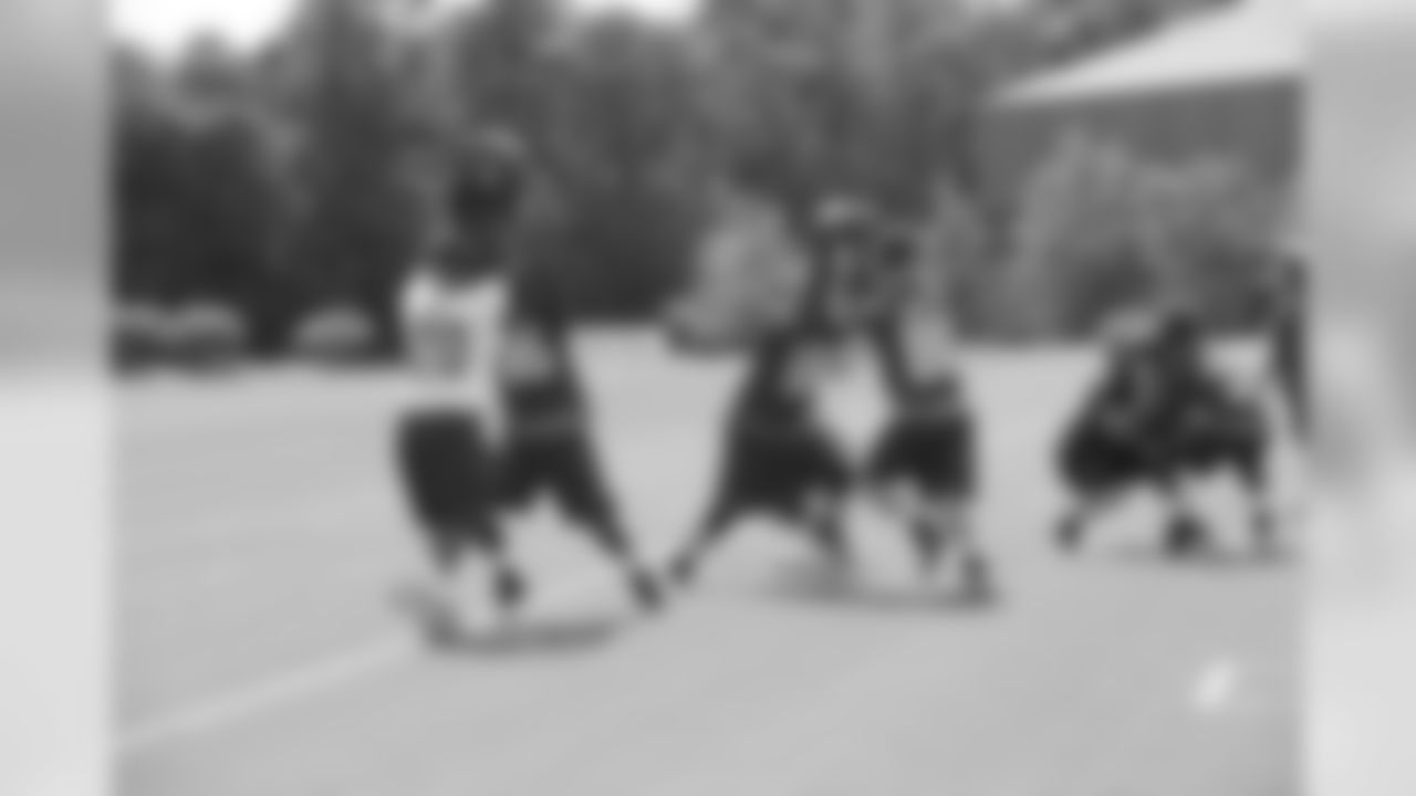 From left: DT Ray Kibble, TE LaMark Brown, OG Andrew Jackson, TE Adam Nissley // 2012 Rookie Minicamp – Day 1 // May 11, 2012 // Flowery Branch –